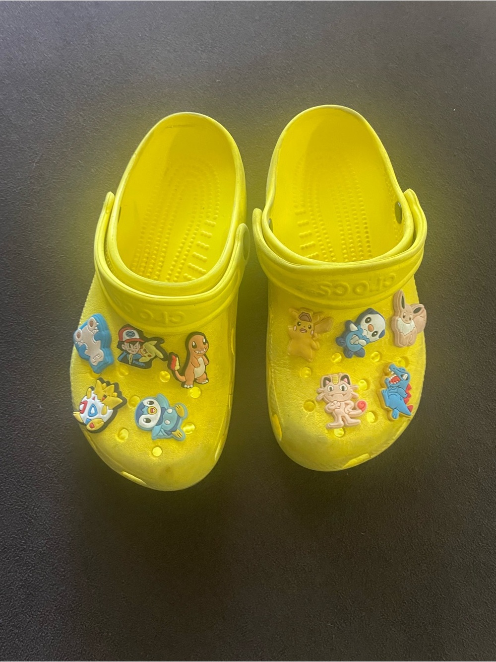 Yellow Kids Clog Shoes with Pokemon Charms